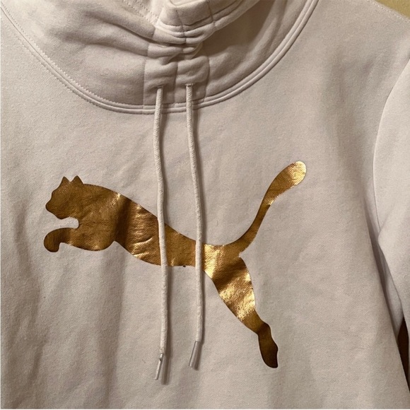 WOMENS LARGE PUMA GOLD LOGO COWL NECK HOODIE SWEATSHIRT - Picture 2 of 5